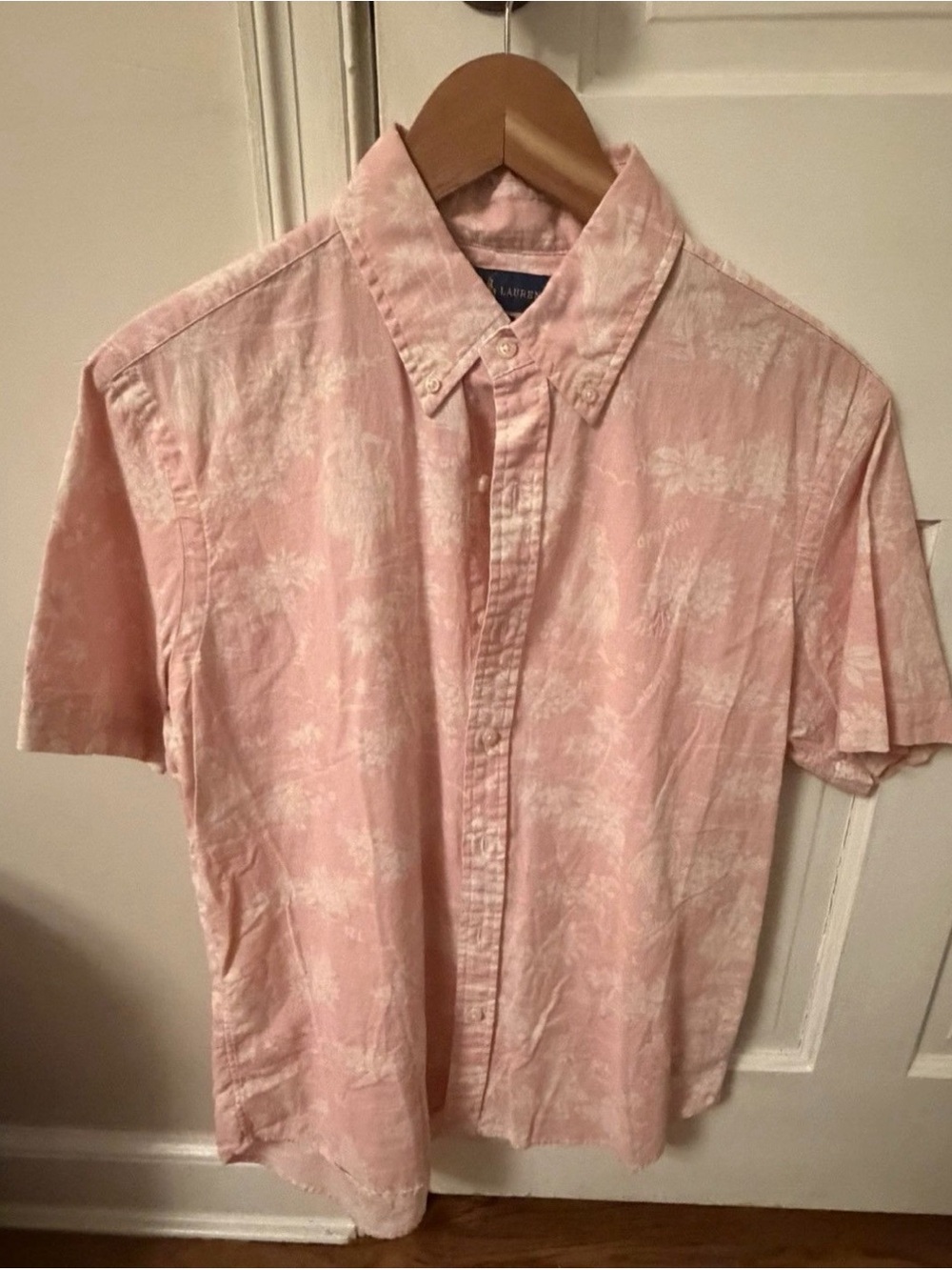 Ralph Lauren Pink Short-Sleeve Button-Down Shirt with Subtle Print